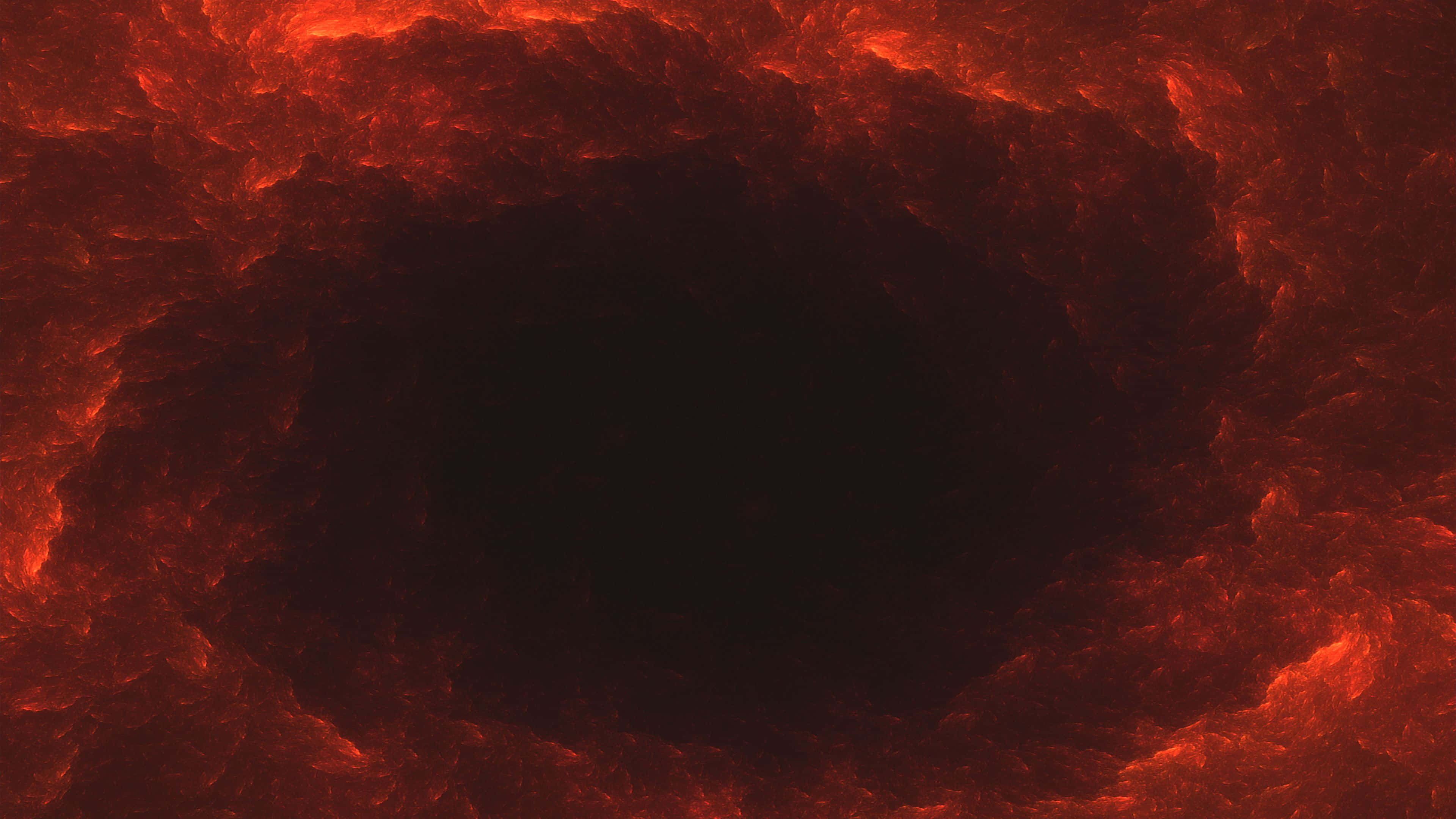 Dark Red Aesthetic 桌布 壁紙 — 一個由發光紅色熔岩組成的旋轉漩渦，在熾熱的抽象場景中包圍著一個深黑色的中心。