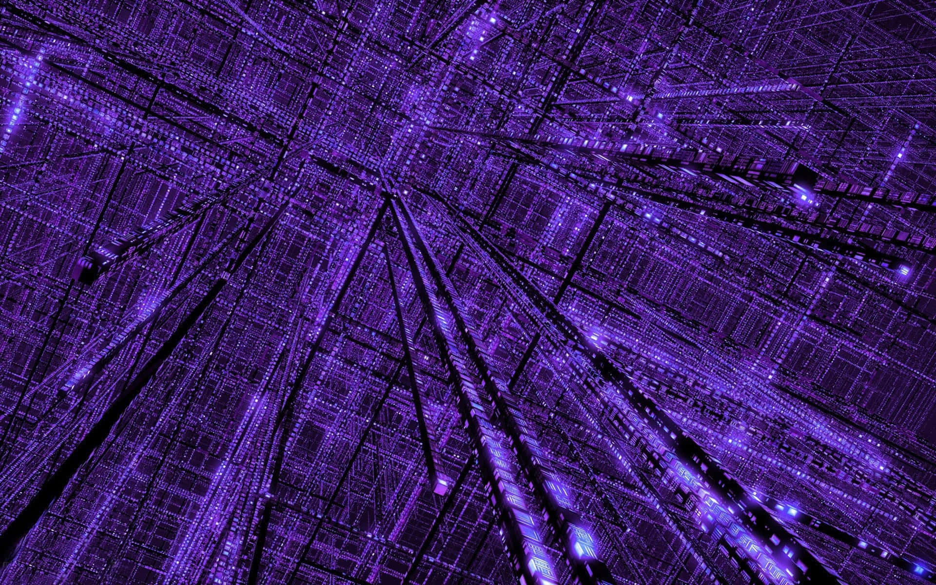 一個發光紫色數位隧道，帶有相交的線條和點。 — 矩陣 GIF 壁紙