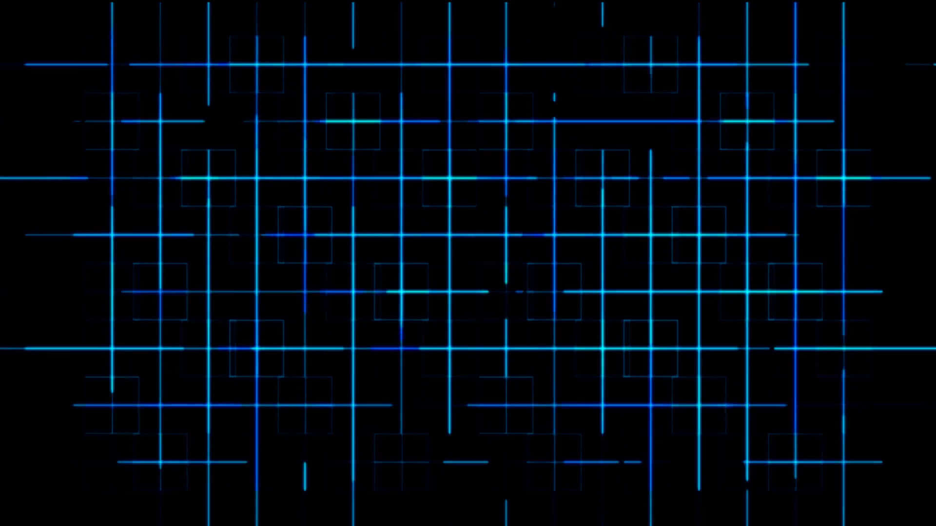 grid 桌布 壁紙 — 一個由發光藍色線條和正方形組成的數位網格，在黑色背景上以未來主義的抽象圖案脈動。