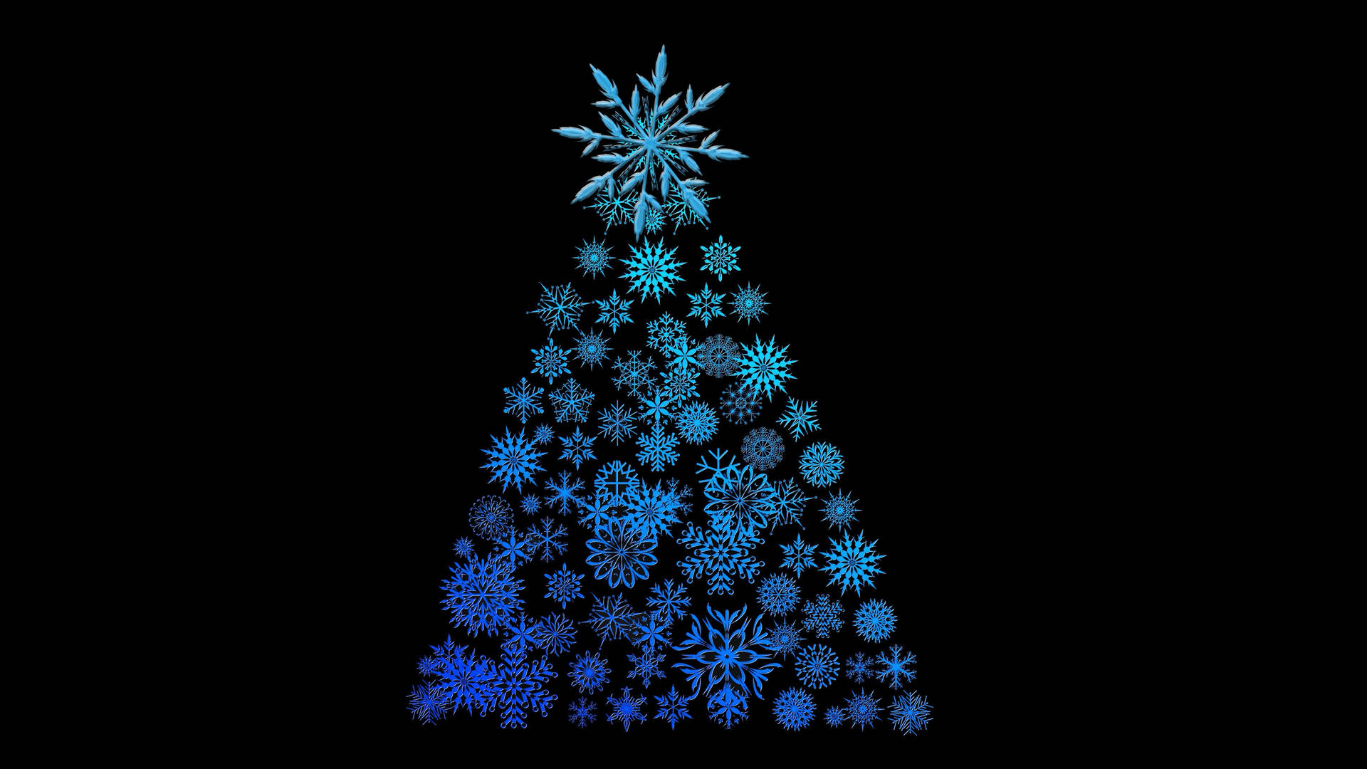 黑色背景上的藍色雪花聖誕樹 — 雪花 GIF 壁紙
