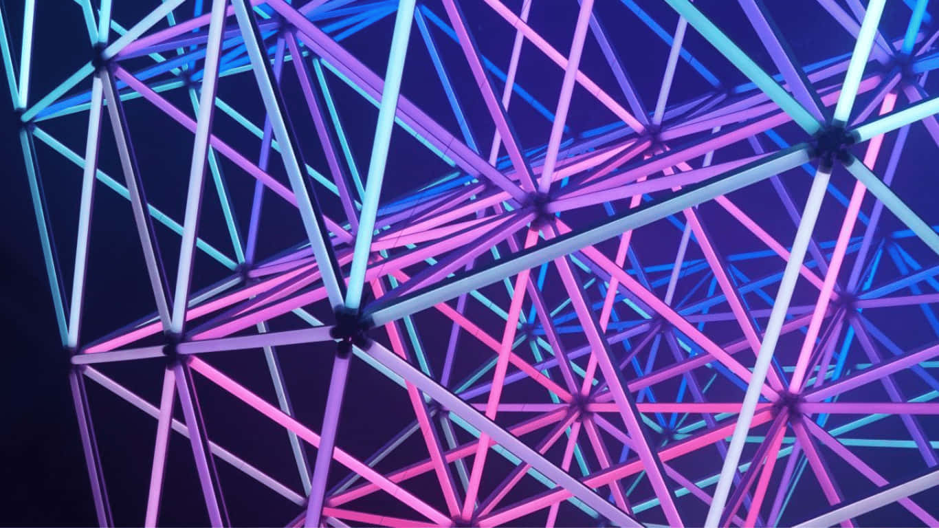 1366x768 Amoled 桌布 壁紙 — 一個由發光霓虹粉紅和藍色管組成的迷人幾何網格，在深色背景上形成複雜、未來感的圖案。