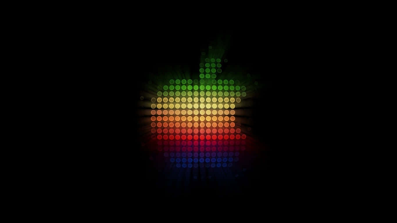 1366x768 Apple 桌布 壁紙 — 一個由發光點組成的鮮豔彩虹色Apple標誌，在黑色背景上散發光芒。
