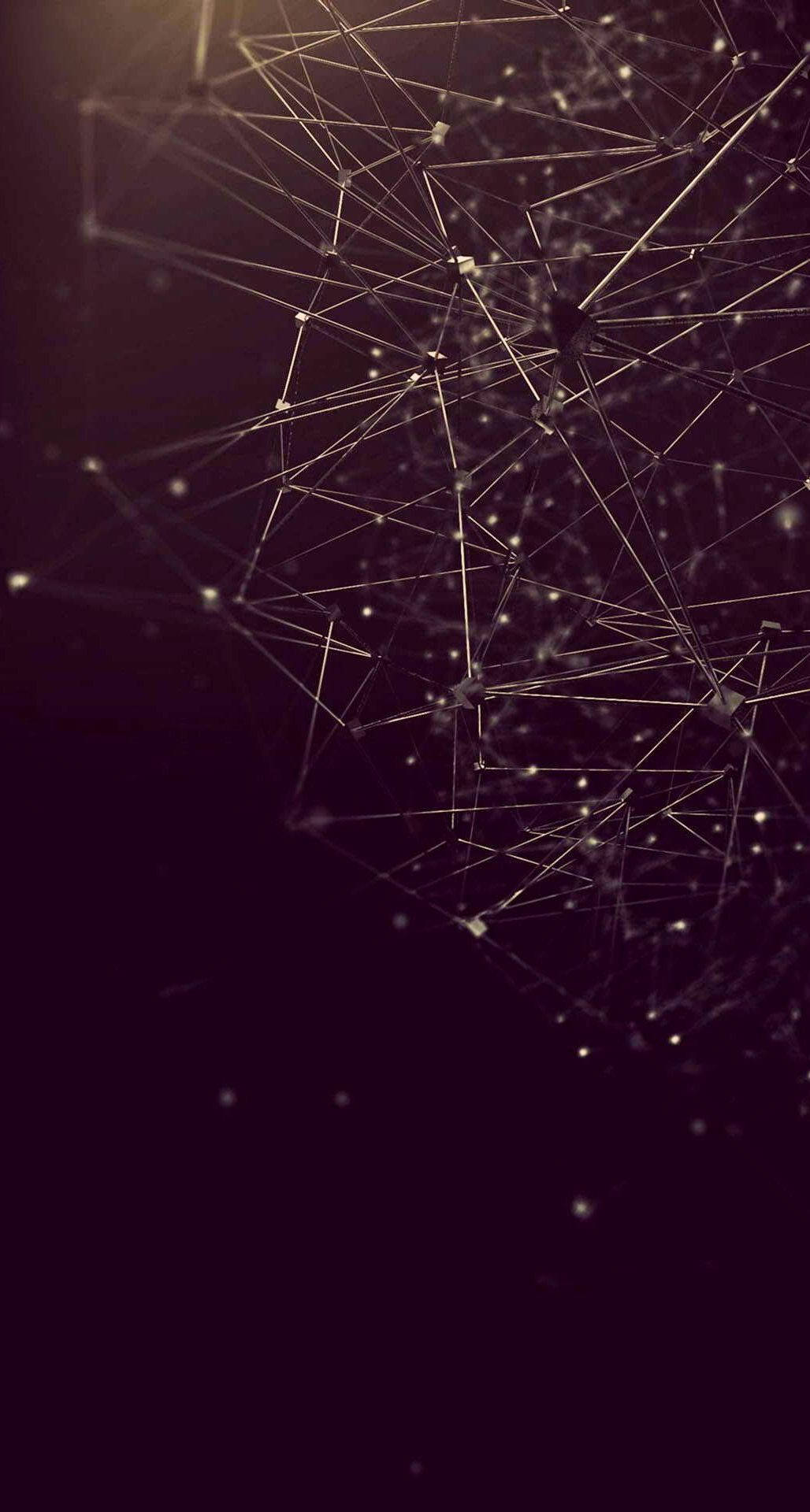 幾何 桌布 壁紙 — 一個由相互連接的線條和點組成的發光網絡漂浮在深紫色空間中，創造出未來感的數位網絡。