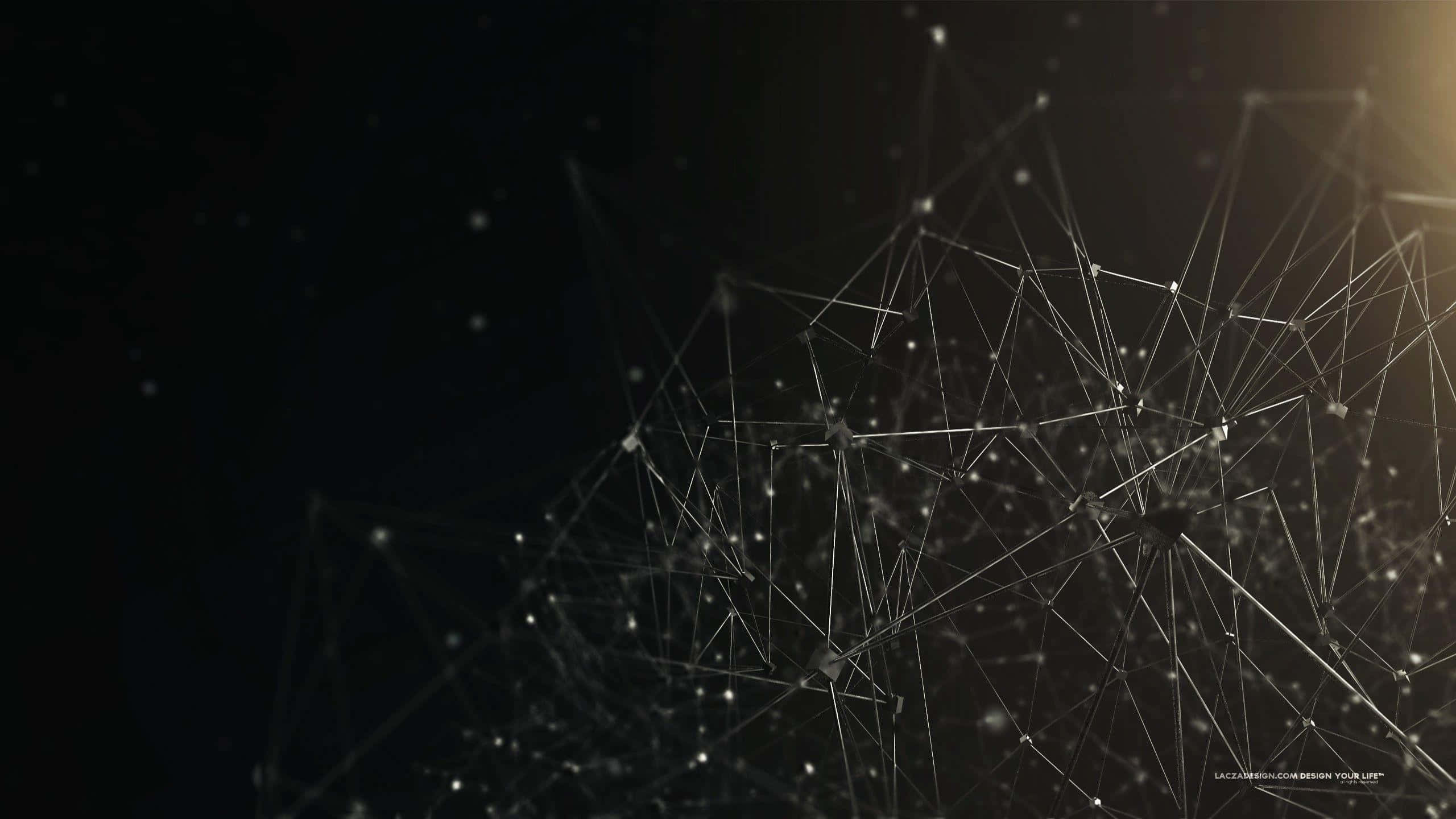 Dark Web 桌布 壁紙 — 一個由相互連接的點和線組成的發光網絡，在右側帶有暖光的深色漸變背景上形成複雜的網狀結構。
