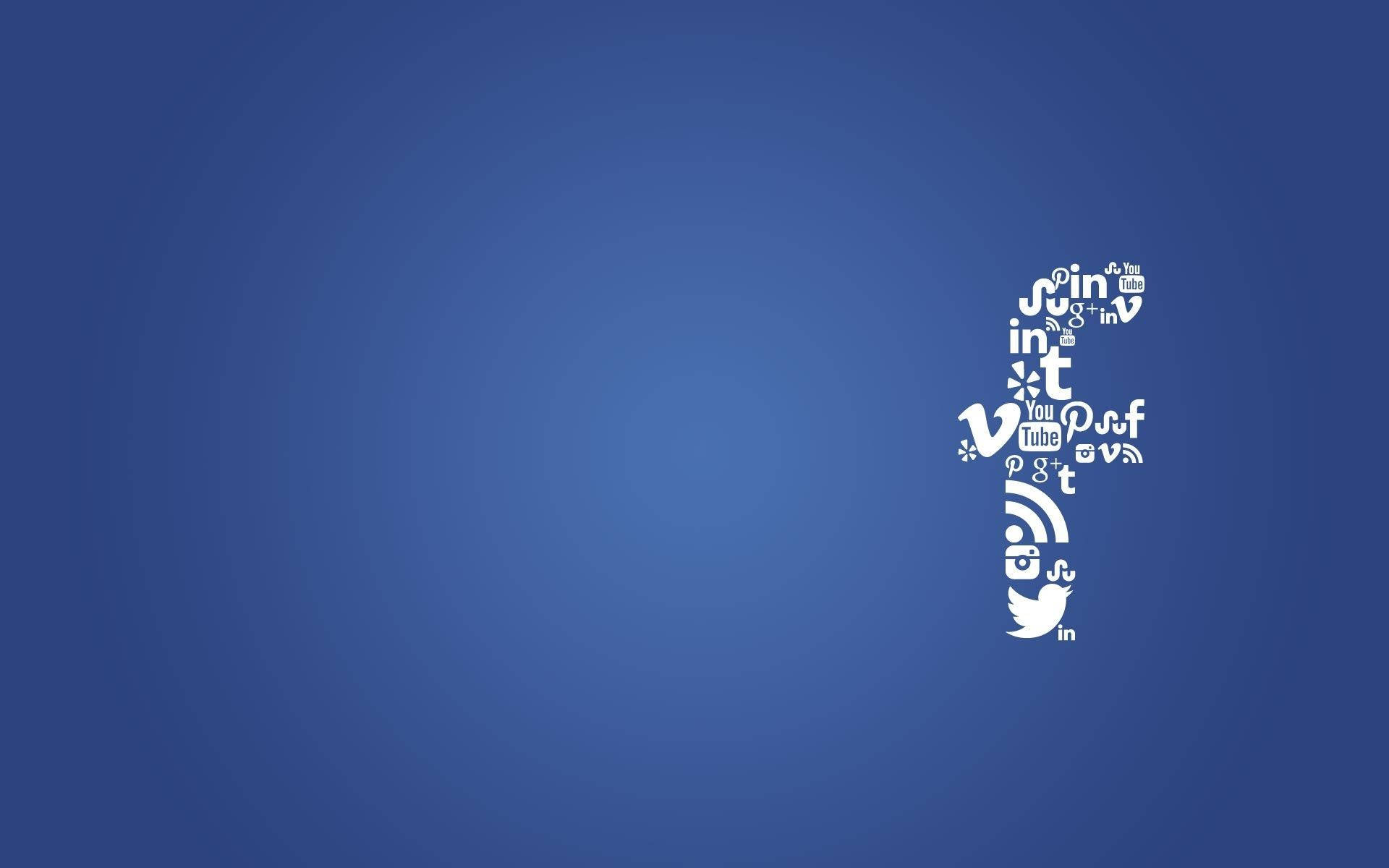 Facebook 桌布 壁紙 — 一個由社交媒體圖標組成的白色人物剪影，站在漸變藍色背景上。