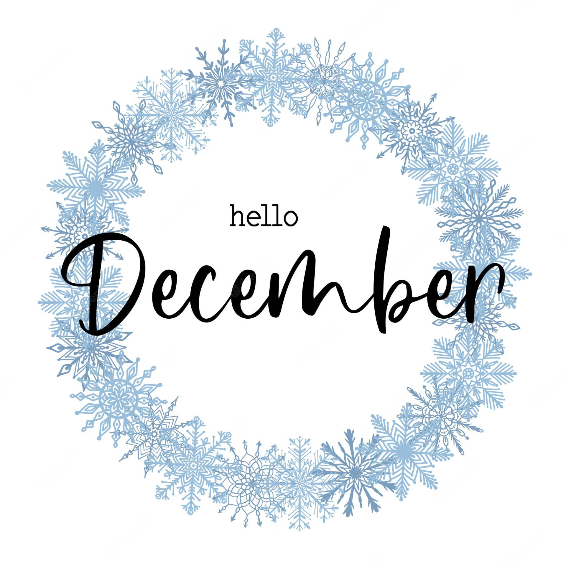 藍色雪花花環配上 hello December 文字 — 雪花 GIF 壁紙