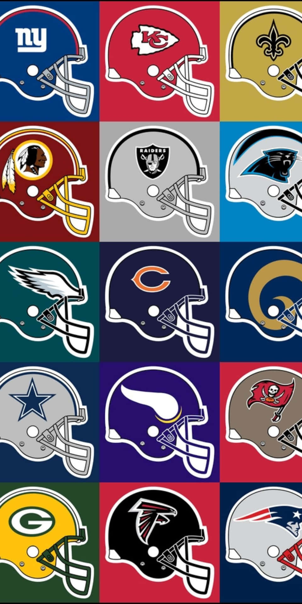NFL美式足球頭盔網格，在彩色背景上帶有球隊標誌。 — NFL GIF 壁紙