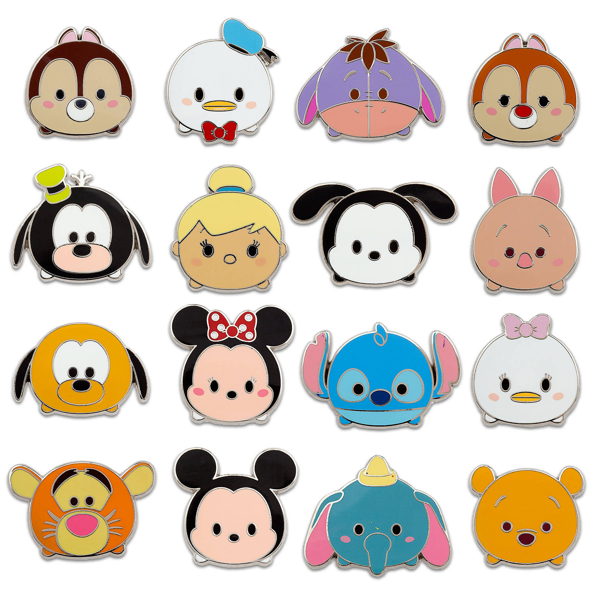 一組迪士尼 Tsum Tsum 角色徽章以網格排列。 — Tsum tsum 壁紙
