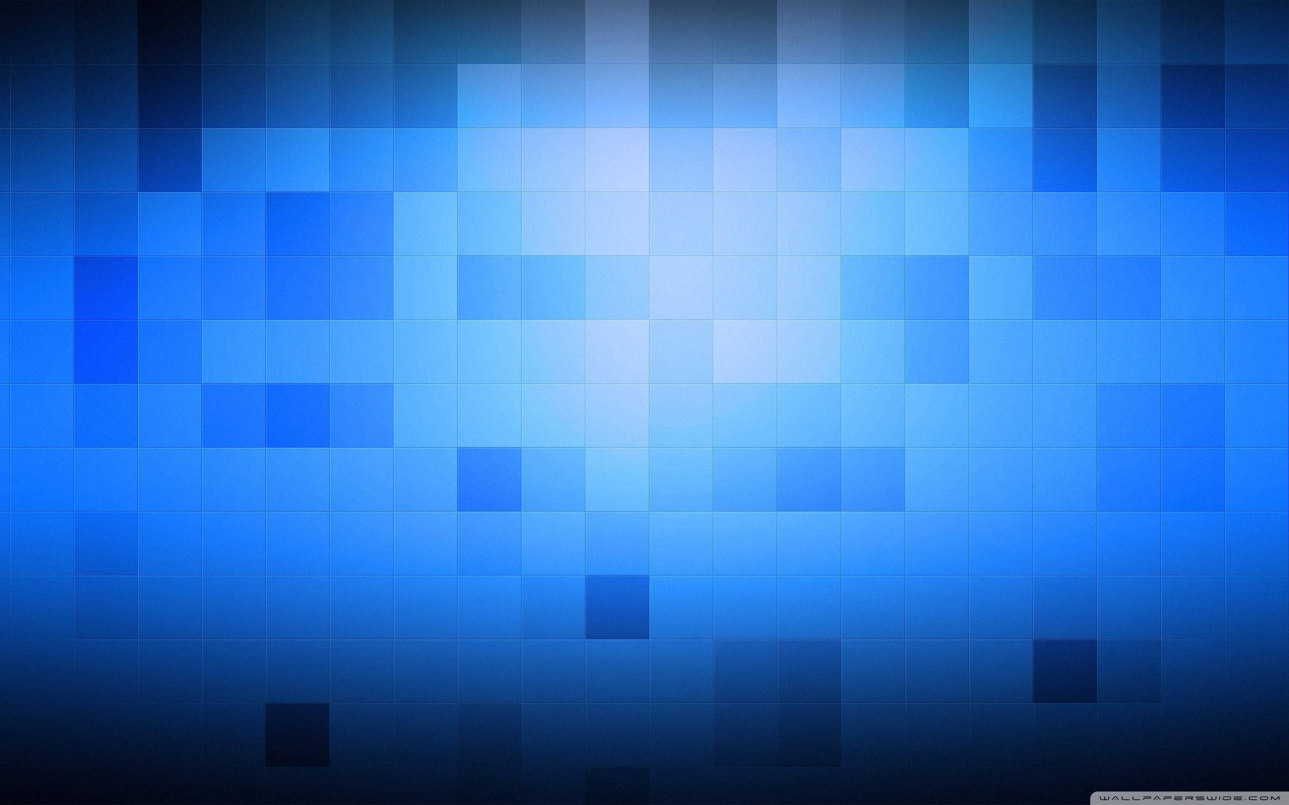 Pixel 桌布 壁紙 — 一個由藍色像素化方塊組成的數位抽象背景，從深藍色漸變到淺藍色。
