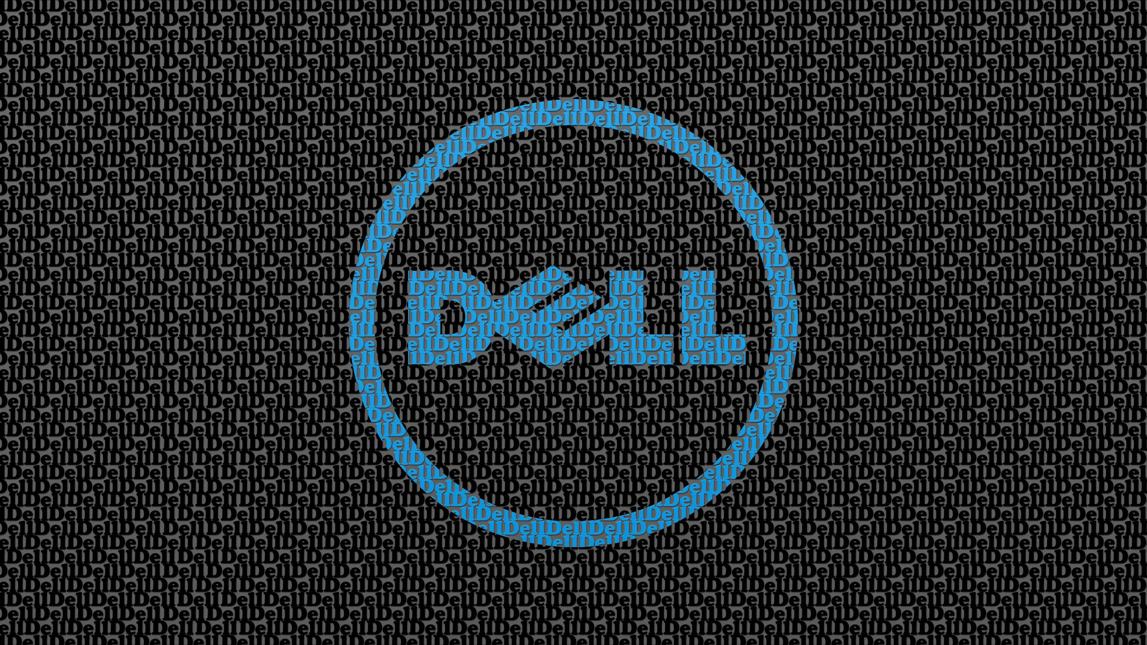 dell 4K 桌布 壁紙 — 一個由重複字母組成的藍色Dell標誌，背景為深色紋理。
