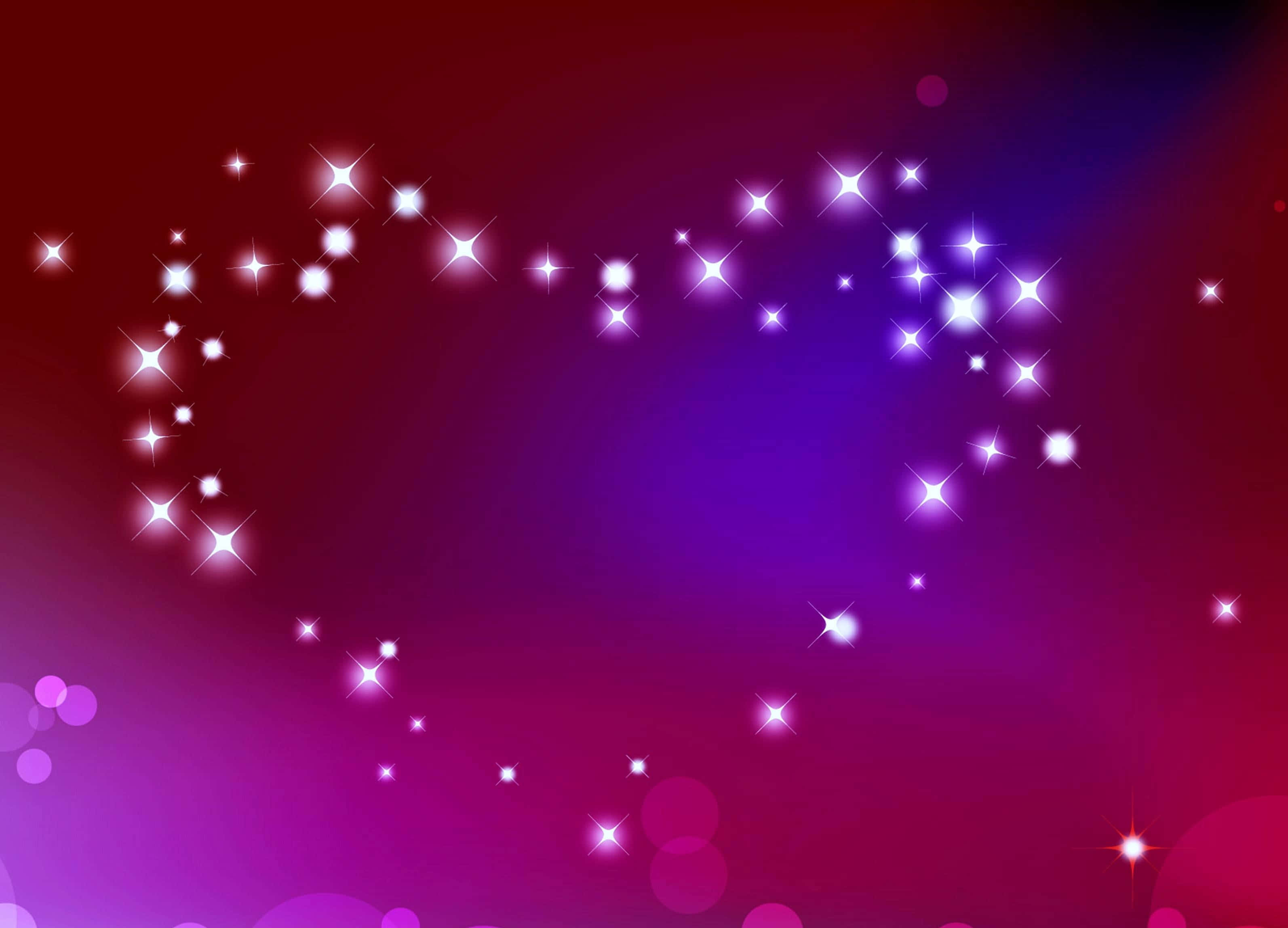 Glitter Pink Hearts 桌布 壁紙 — 一個由閃爍星星形成的發光心形，背景是深紅和紫色的漸變。