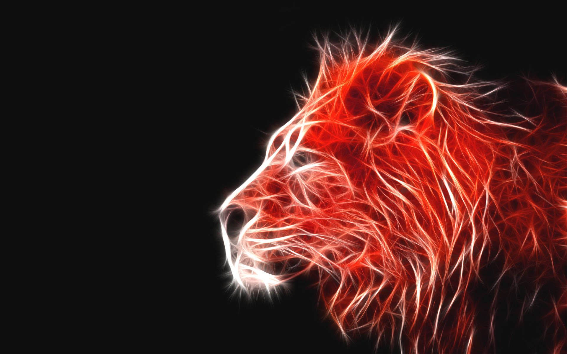 獅子 桌布 壁紙 — 一個由電熱絲組成的發光紅白獅子頭側面，襯以純黑背景。
