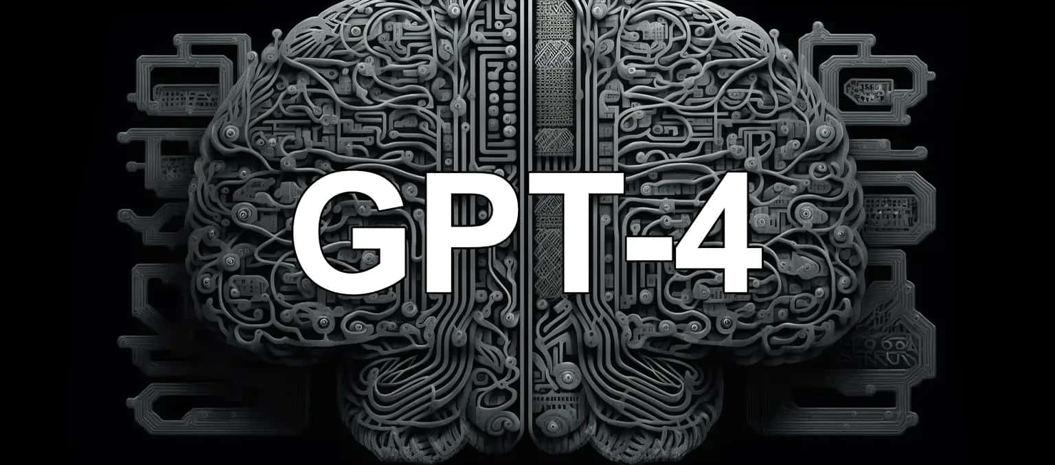 Gpt-4 桌布 壁紙 — 一個由電路板雕刻而成的金屬大腦，中央帶有 'GPT-4' 文字，背景為黑色。