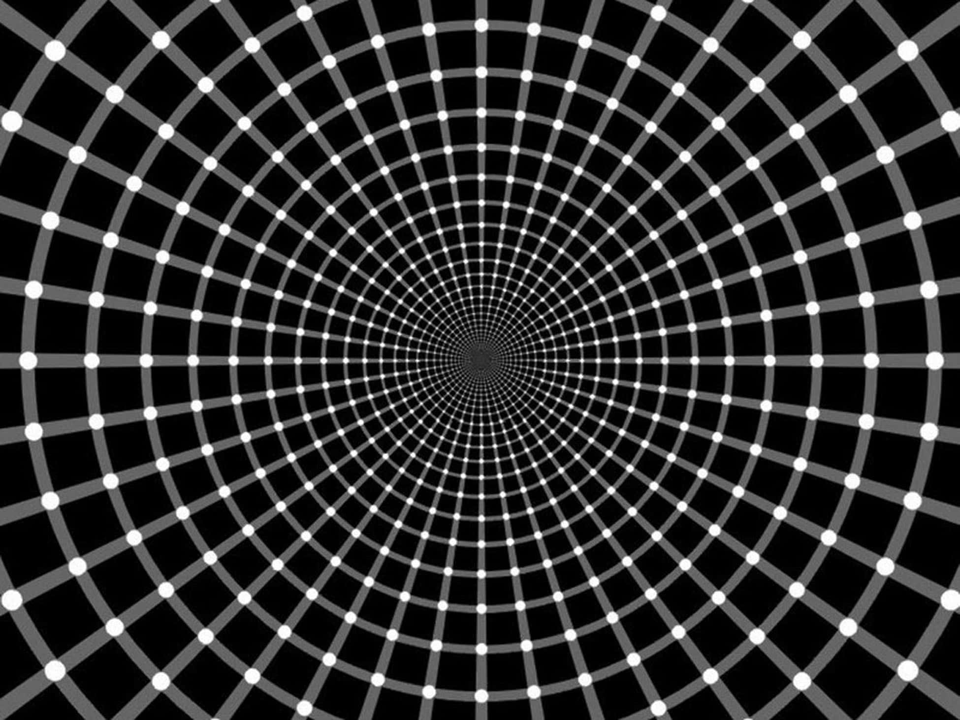 Optical Illusions 桌布 壁紙 — 一個由點和線匯聚到消失點的黑白放射狀催眠圖案。