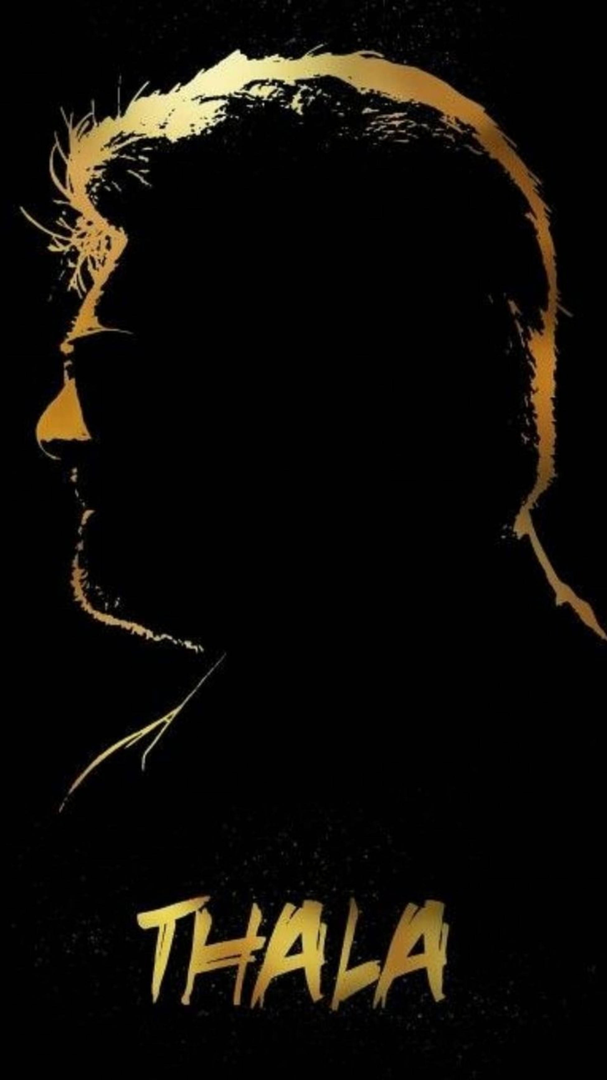 Silhouette 桌布 壁紙 — 一個男人側面的金色剪影，在黑色背景上，下方有THALA字樣。