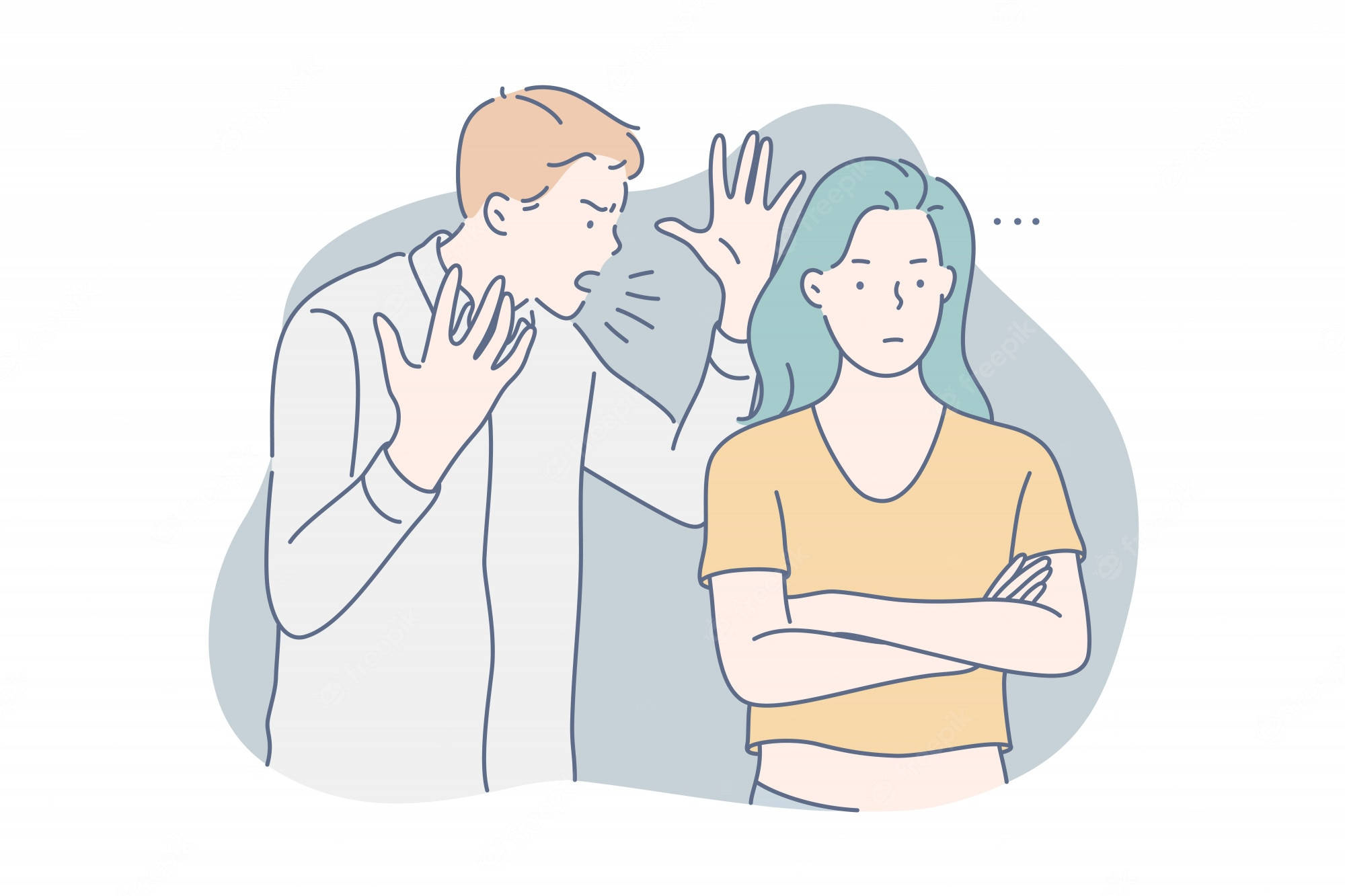 Dont Care 桌布 壁紙 — 一個男人憤怒地向一個女人大喊，女人交叉雙臂，表情平靜地站著。