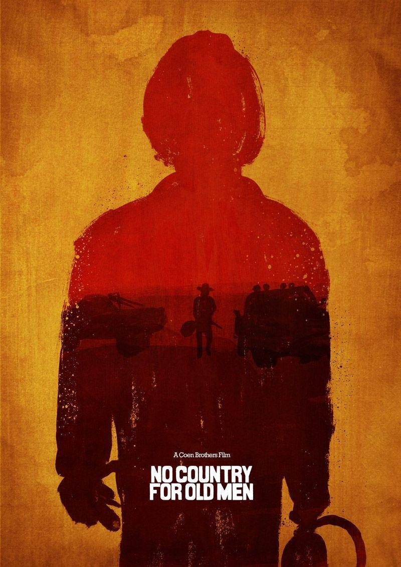 Hollywood Movie 桌布 壁紙 — 一個男人的紅色剪影手持槍枝，而他的軀幹內出現了一個沙漠場景，有一個孤獨的牛仔和車輛，背景是帶有紋理的金色背景。