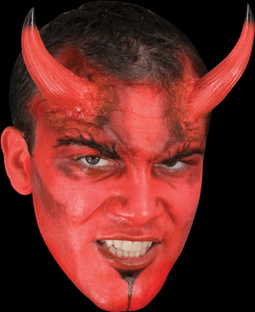 惡魔 桌布 壁紙 — 一個男人臉部特寫，塗成紅色，帶有魔鬼角和山羊鬍，背景為黑色。