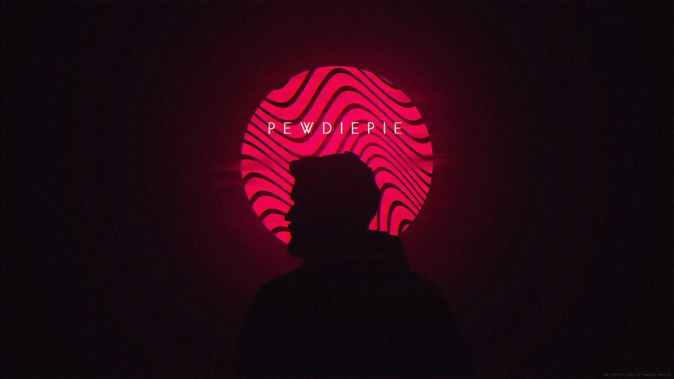 Pewdiepie 桌布 壁紙 — 一個男人面對發光粉紅色圓形圖案，帶有波浪線和文字 PEWDIEPIE 的剪影。