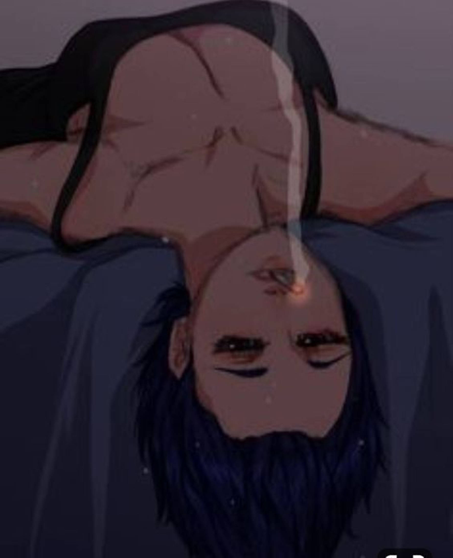 robin 桌布 壁紙 — 一個留著深色鬍鬚的男人在昏暗的場景中倒立，閉著眼睛，額頭上有一個發光的印記。