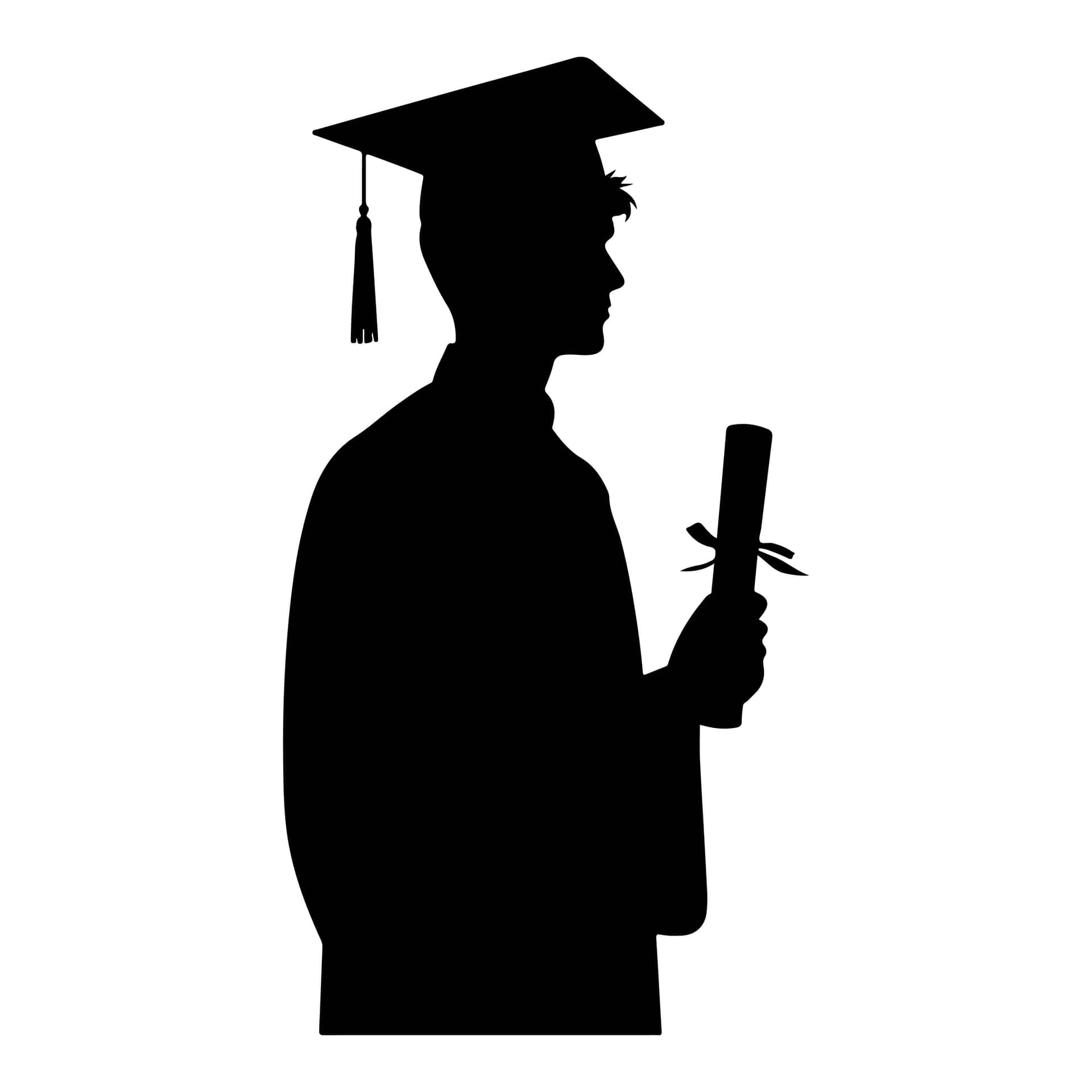 畢業生穿著畢業袍和學士帽手持文憑的黑色剪影。 — 學校 壁紙