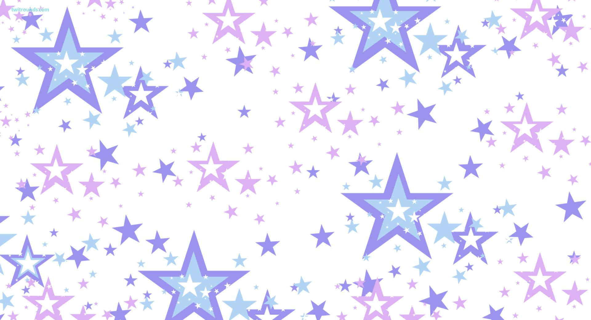 Stars 桌布 壁紙 — 一個異想天開的圖案，由不同大小的紫色和藍色星星散落在潔淨的白色背景上。