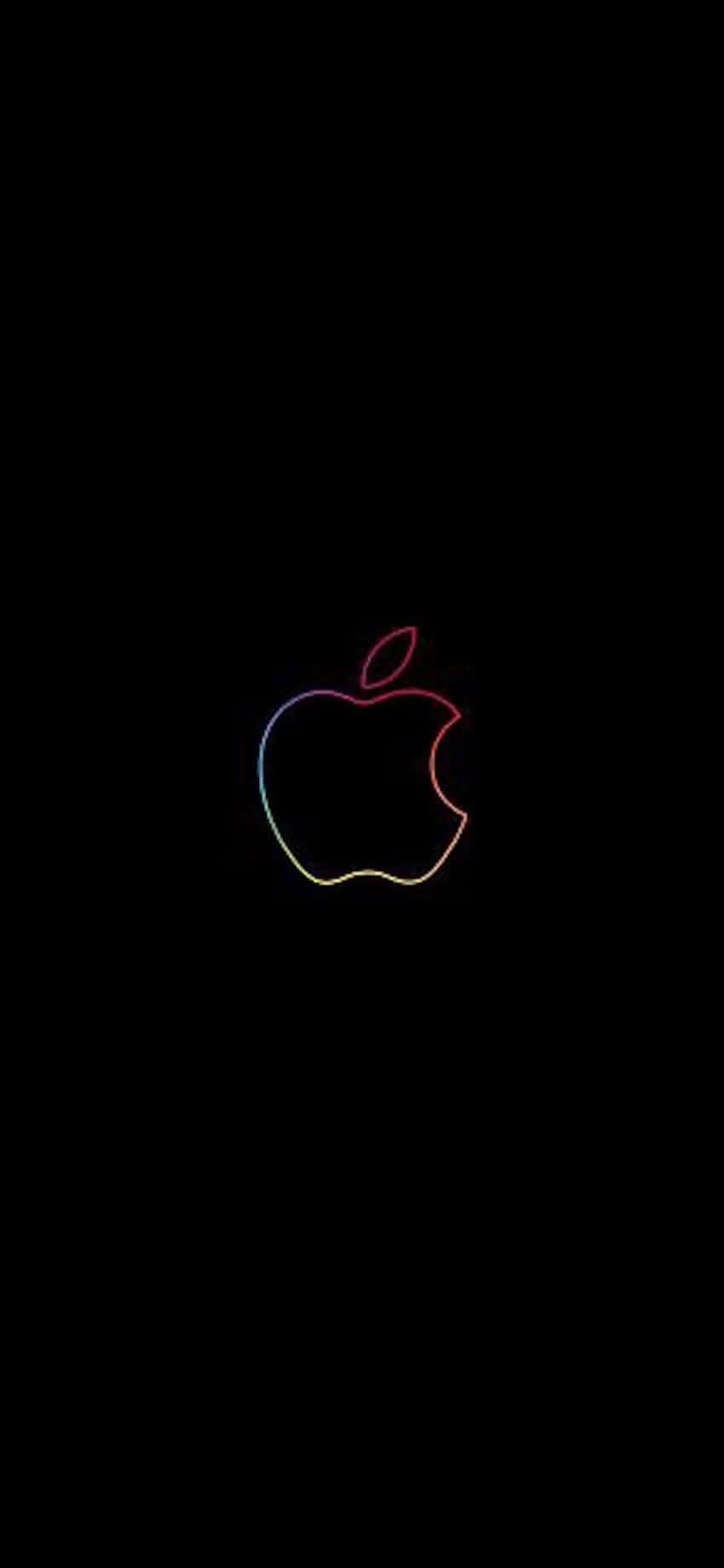 iPhone Xs Max Apple 桌布 壁紙 — 一個發光彩虹蘋果標誌的輪廓，居中在純黑色背景上。