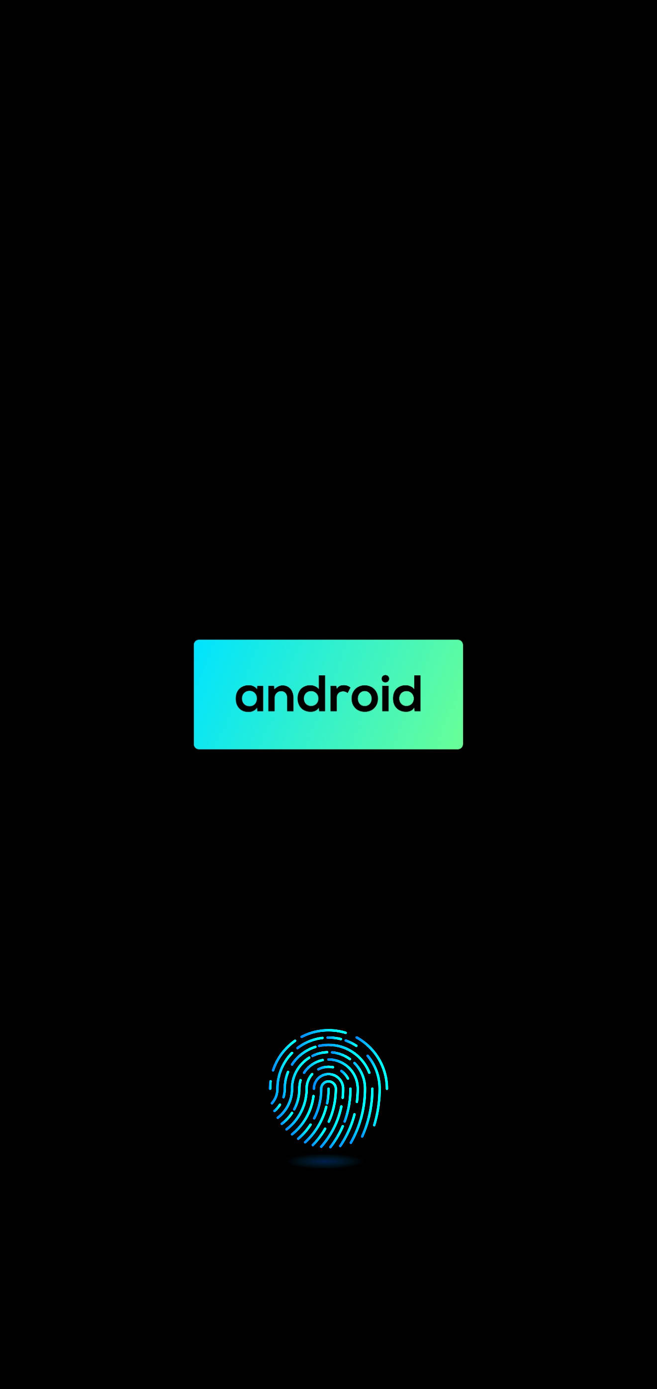 手機 桌布 壁紙 — 一個發光漸變的Android標誌和指紋圖示，居中在黑色背景上。