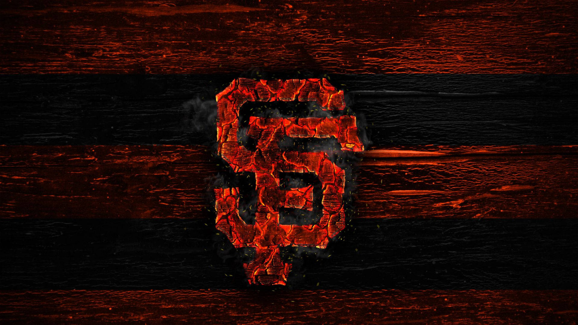 Giants 桌布 壁紙 — 一個發光火熱的數字五從破裂的黑色木材中浮現，煙霧在深色紋理背景中升起。