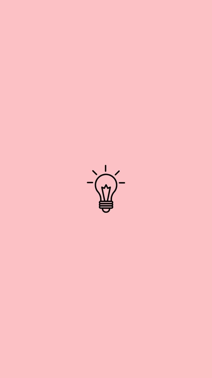 Minimalist Pink 桌布 壁紙 — 一個發光燈泡的極簡黑色線條圖示，居中於柔和的粉紅色背景上。