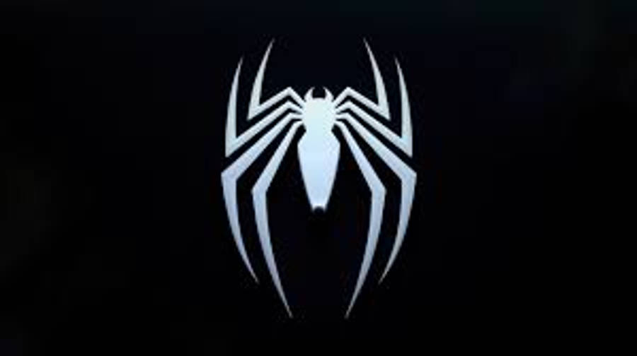 Marvel Logo 桌布 壁紙 — 一個發光白色風格化蜘蛛標誌，居中於純黑色背景上。