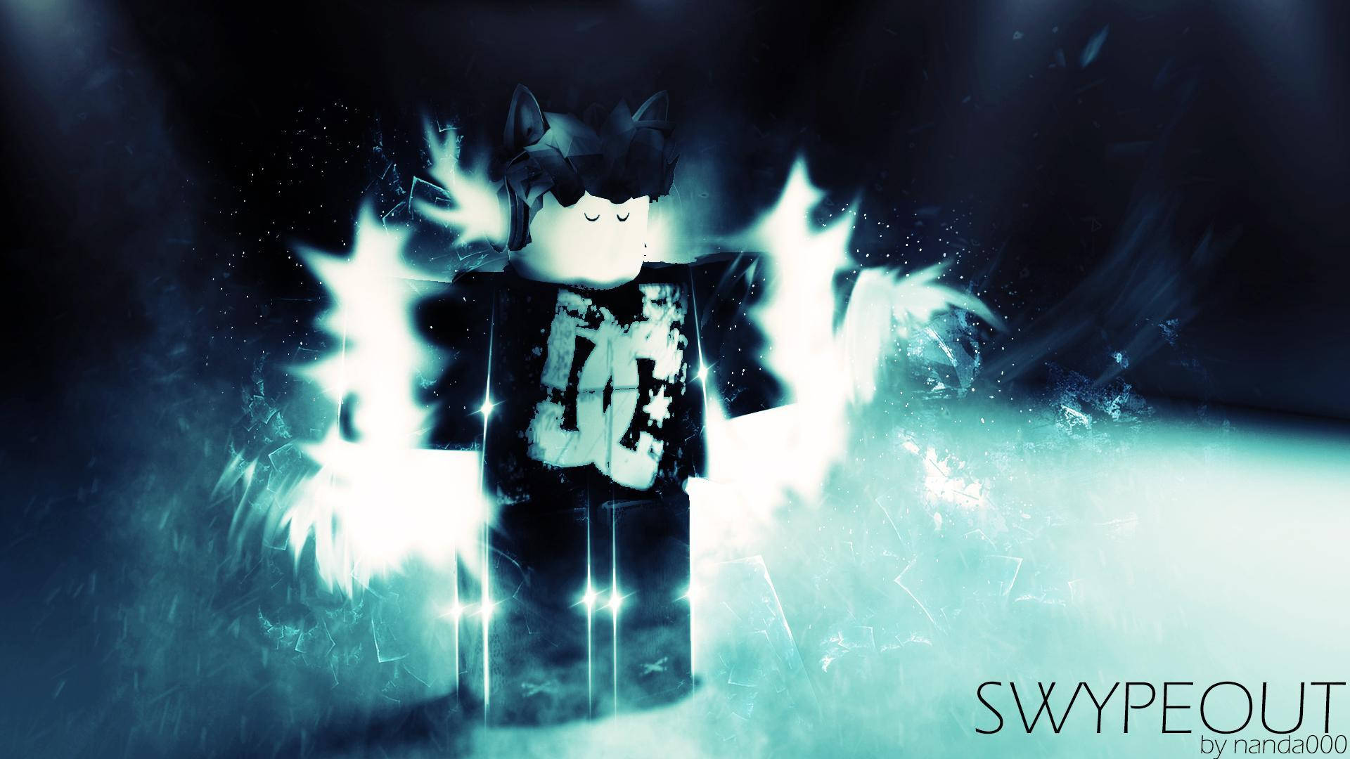 Cute Roblox 桌布 壁紙 — 一個發光的 Roblox 頭像，帶有貓耳，在深藍綠色背景上散發出明亮的白色能量。