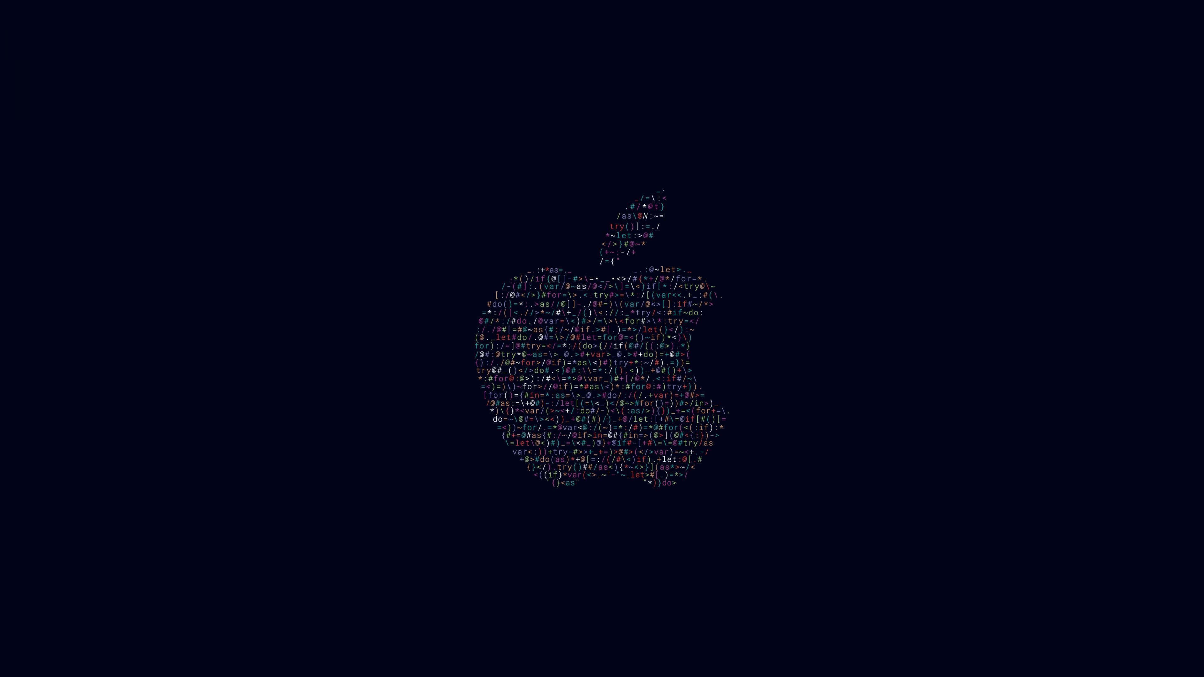 藝術 桌布 壁紙 — 一個發光的Apple標誌，由彩色代碼字元在深色背景上形成。