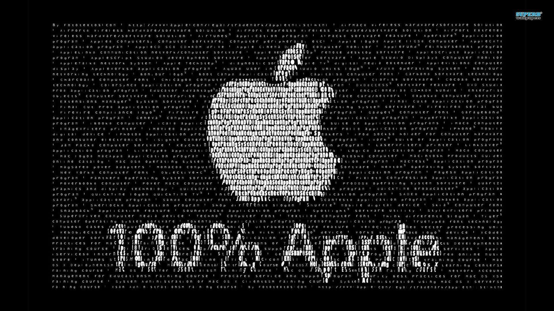 標誌 桌布 壁紙 — 一個發光的Apple標誌，由白色程式碼層疊形成，背景為黑色，下方有「100% Apple」文字。