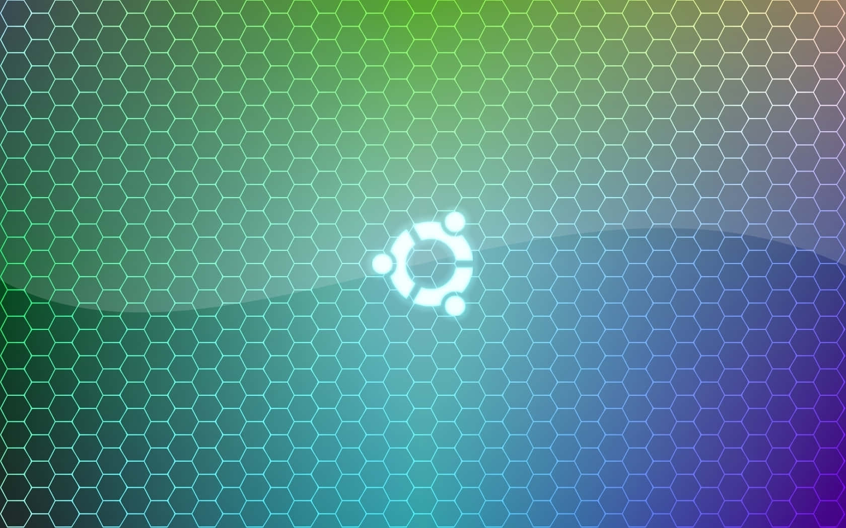 White Grid 桌布 壁紙 — 一個發光的Ubuntu標誌，居中放置在六邊形網格上，帶有從綠色到紫色的漸變。