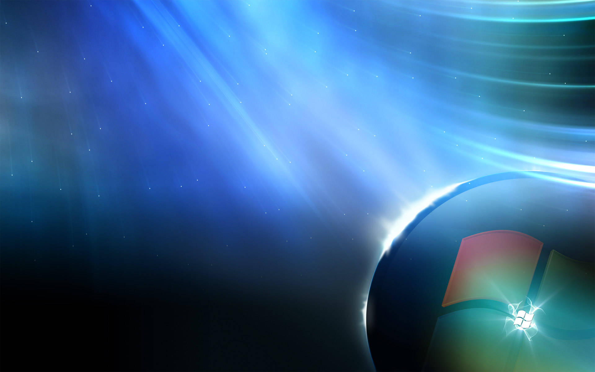 Windows 10 高畫質 桌布 壁紙 — 一個發光的Windows標誌從宇宙藍色星雲中浮現，伴隨著耀眼的光束和星塵。