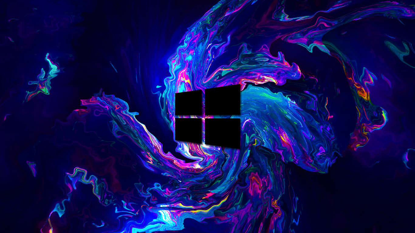 Windows 桌布 壁紙 — 一個發光的Windows標誌從旋轉的宇宙霓虹色彩中浮現，背景為深色。