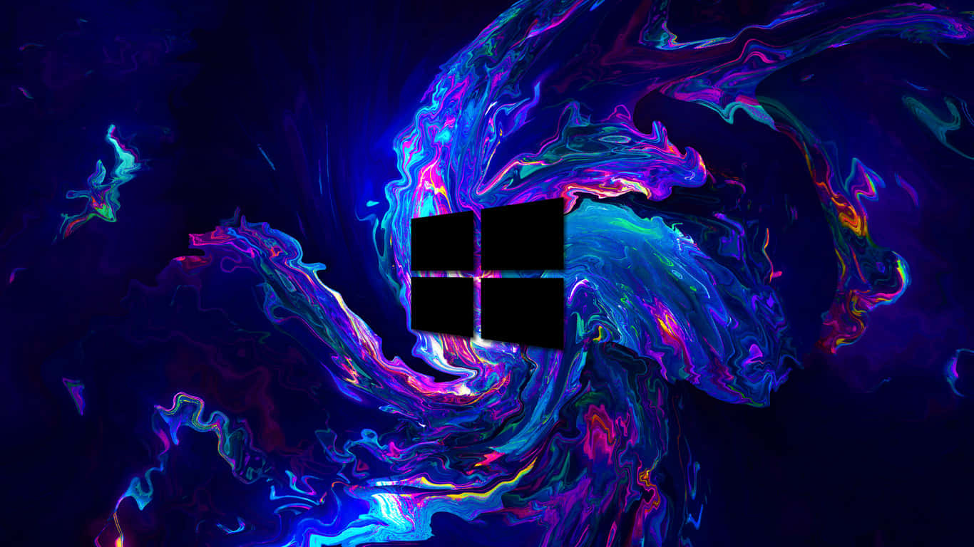 Windows標誌被宇宙環境中充滿活力的旋轉數位色彩所環繞。 — 迷幻動圖 壁紙