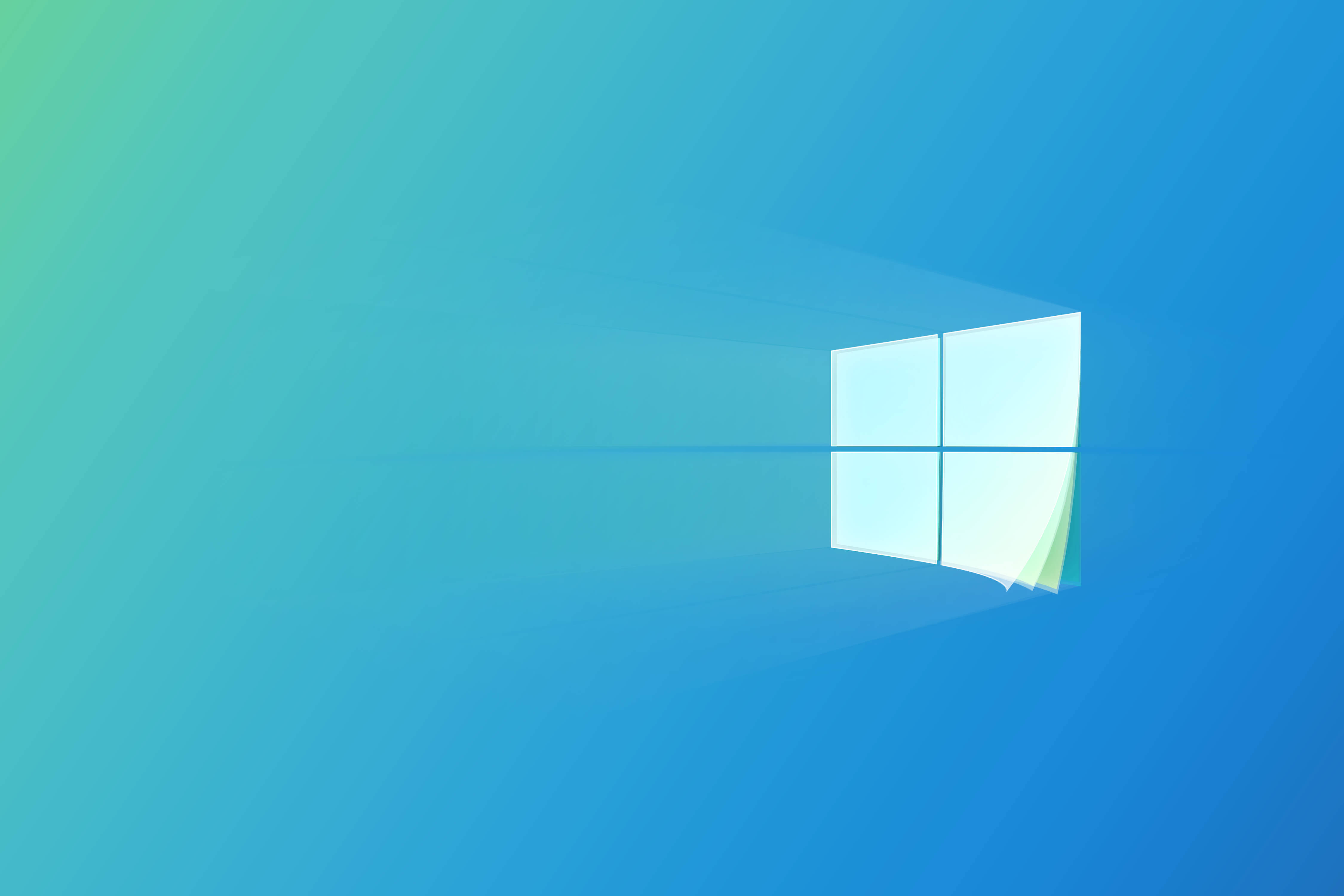 Windows 10 高畫質 桌布 壁紙 — 一個發光的Windows標誌漂浮在藍色和青綠色的漸變數位背景上。