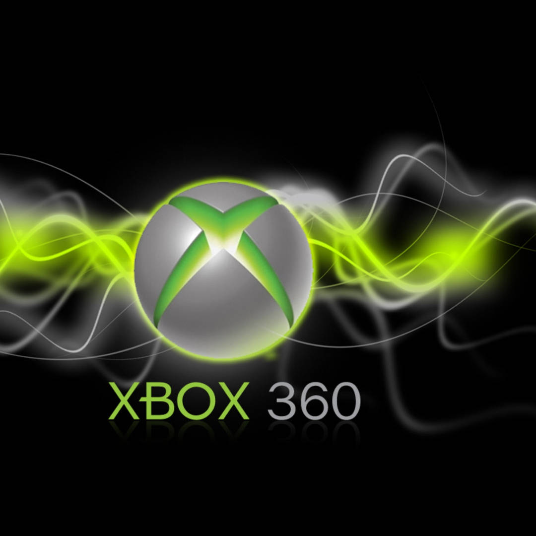 Xbox 桌布 壁紙 — 一個發光的Xbox 360標誌，帶有霓虹綠色能量波，背景為黑色。