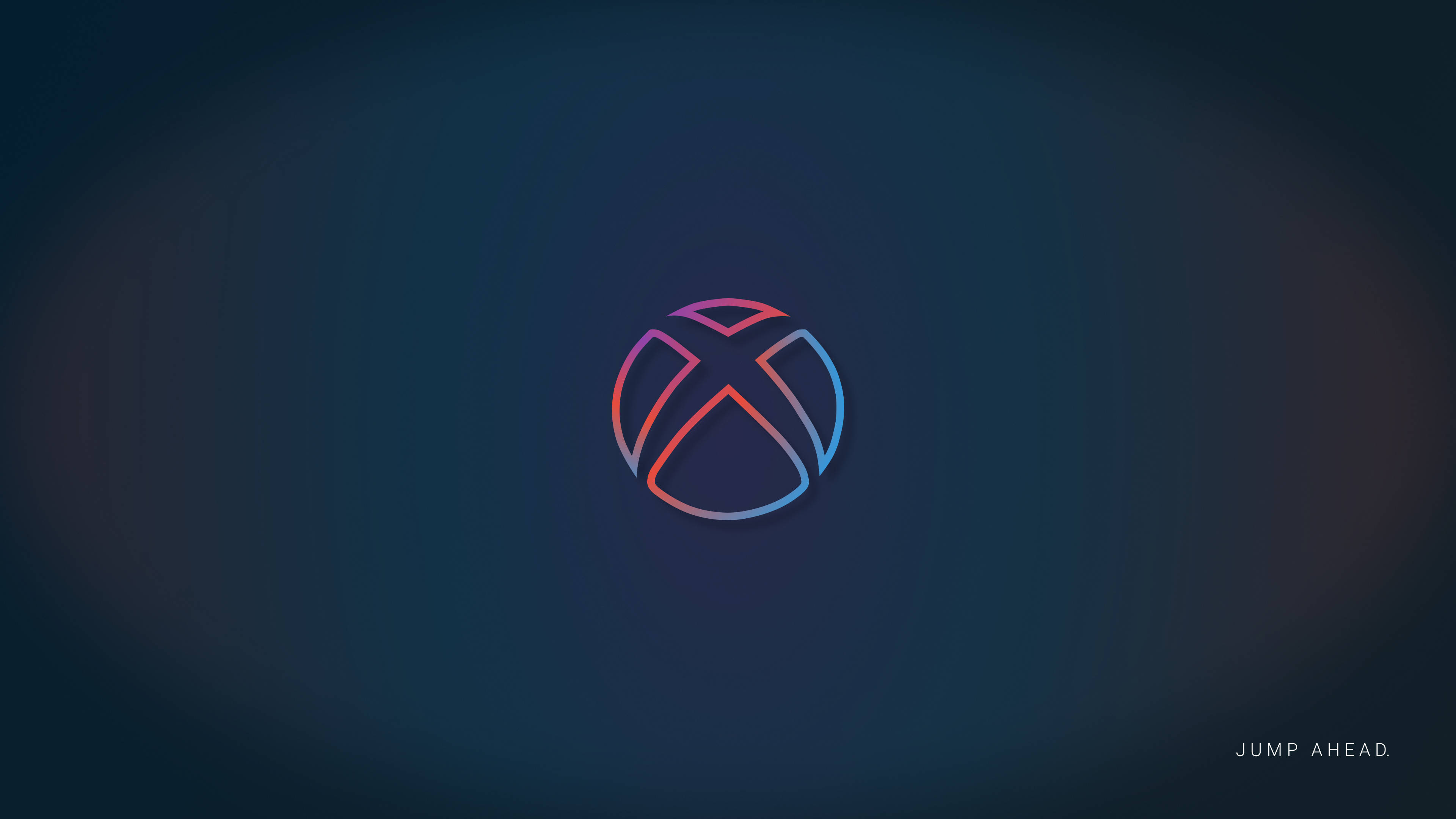 X 桌布 壁紙 — 一個發光的Xbox標誌，帶有粉紅色和藍色漸變線條，居中在深藍色漸變背景上。