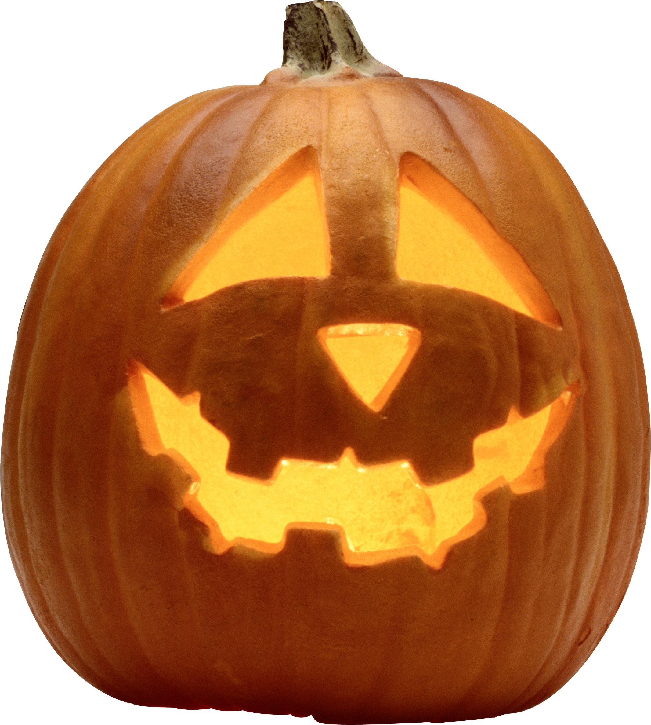 Pumpkin Halloween 桌布 壁紙 — 一個發光的傑克南瓜燈，雕刻著兇惡的笑容和三角形眼睛，散發出溫暖的橙色光芒。