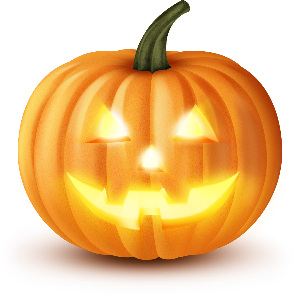 Pumpkin Halloween 桌布 壁紙 — 一個發光的傑克南瓜燈，雕刻著微笑的臉和綠色莖，散發出溫暖的光芒。