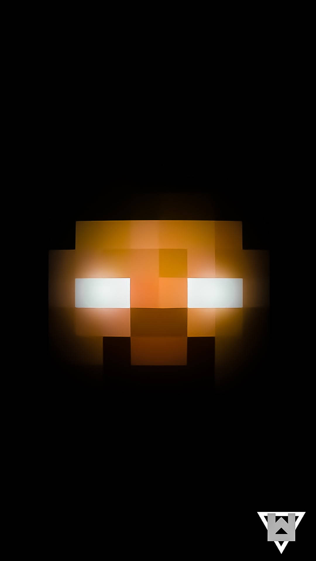 Herobrine 桌布 壁紙 — 一個發光的像素化面孔，帶有明亮的白色眼睛，從黑暗中浮現，採用Minecraft風格設計。