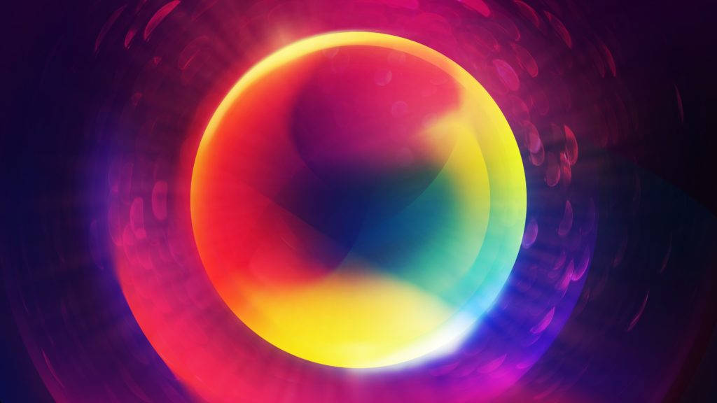 旋轉宇宙漩渦中的發光彩虹球體。 — 4K 壁紙