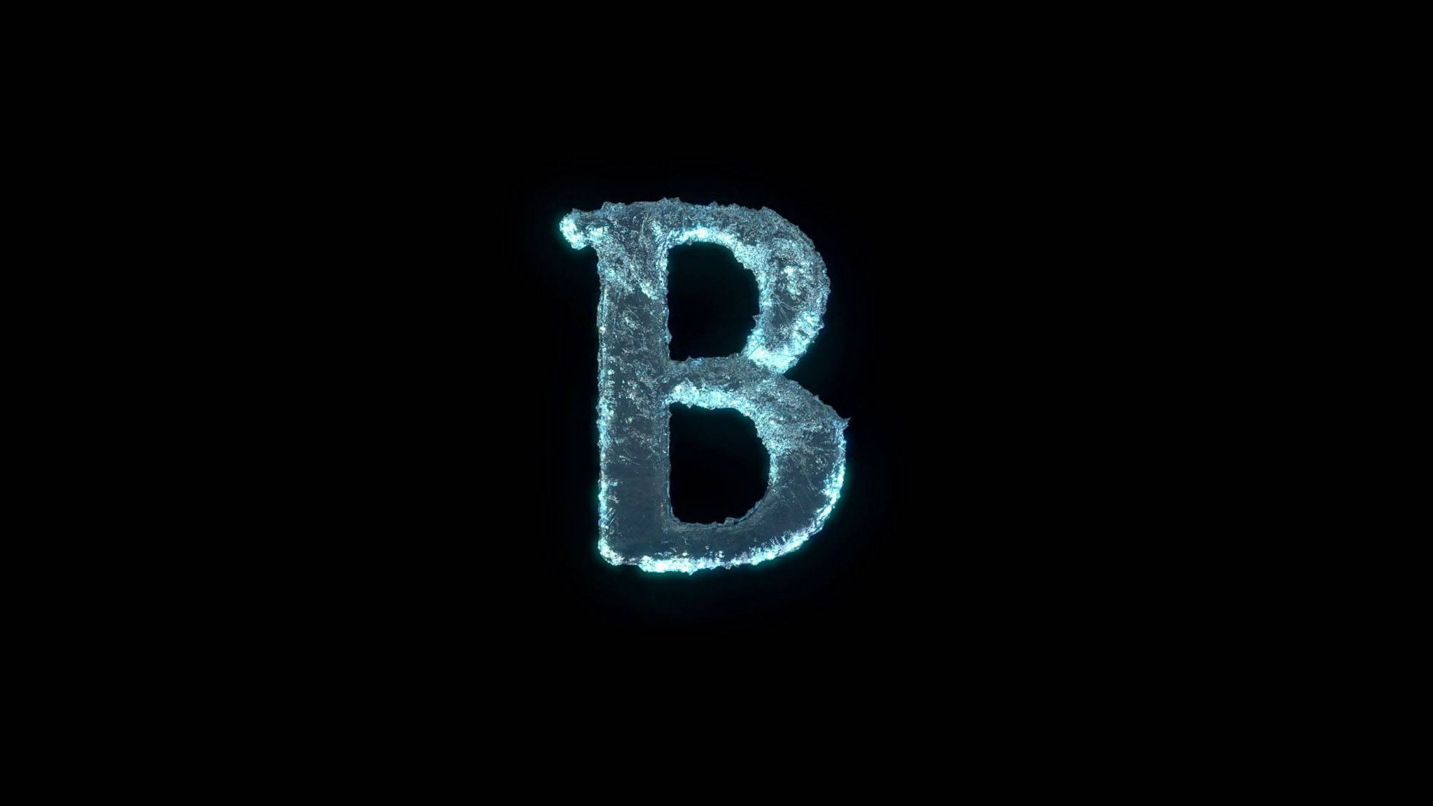 字母B 桌布 壁紙 — 一個發光的冰藍色字母B在漆黑虛空中閃爍著電光藍光。