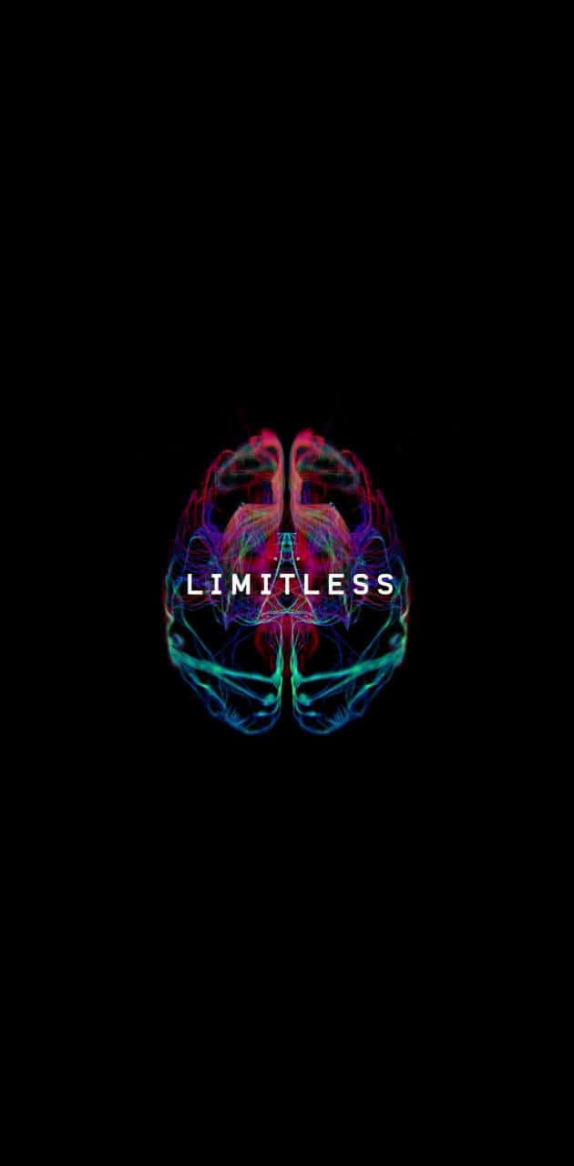 Word 桌布 壁紙 — 一個發光的多色大腦剪影，黑色背景，中間有「limitless」字樣。
