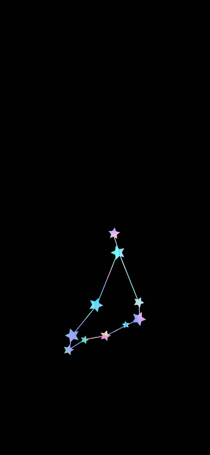 星座 桌布 壁紙 — 一個發光的多色星星星座在深黑色背景上形成一個三角形。