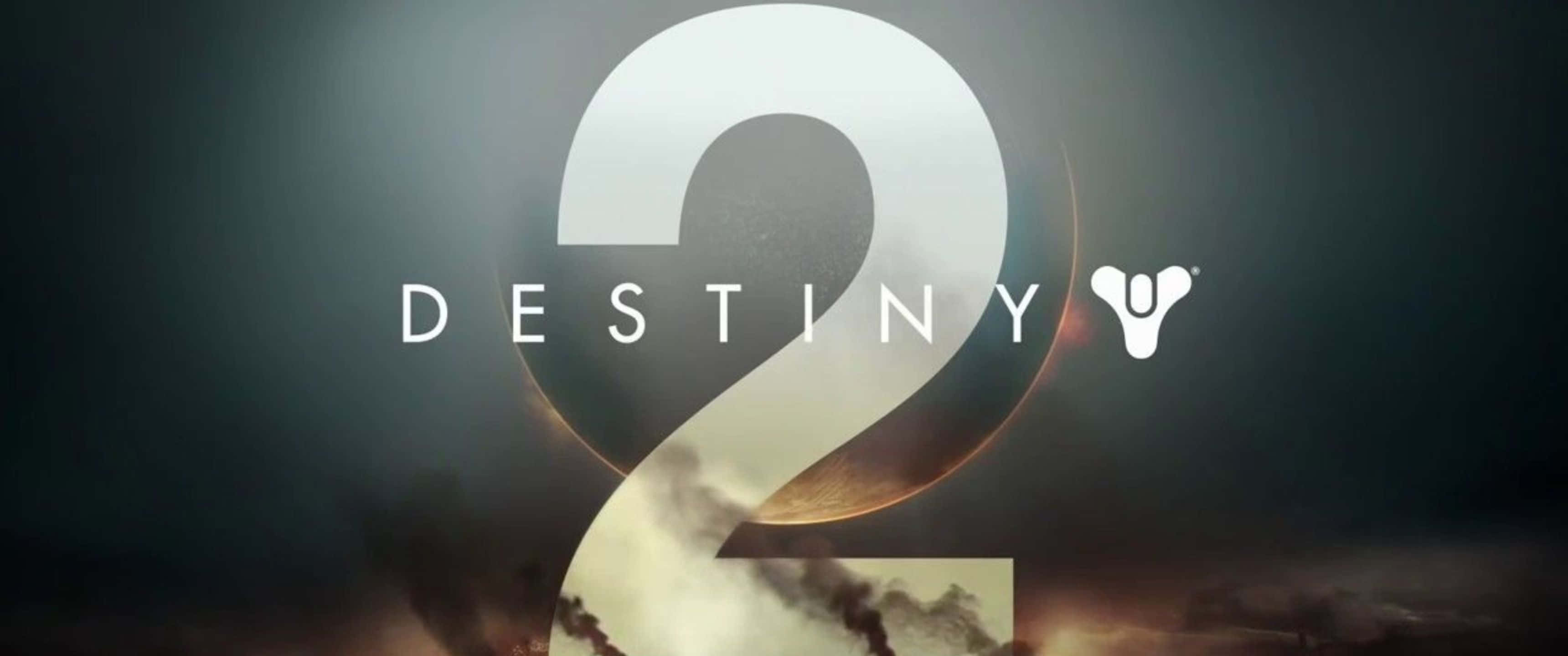 天命2 桌布 壁紙 — 一個發光的大數字二，帶有 destiny 字樣和標誌，背景是黑暗煙霧瀰漫的宇宙。