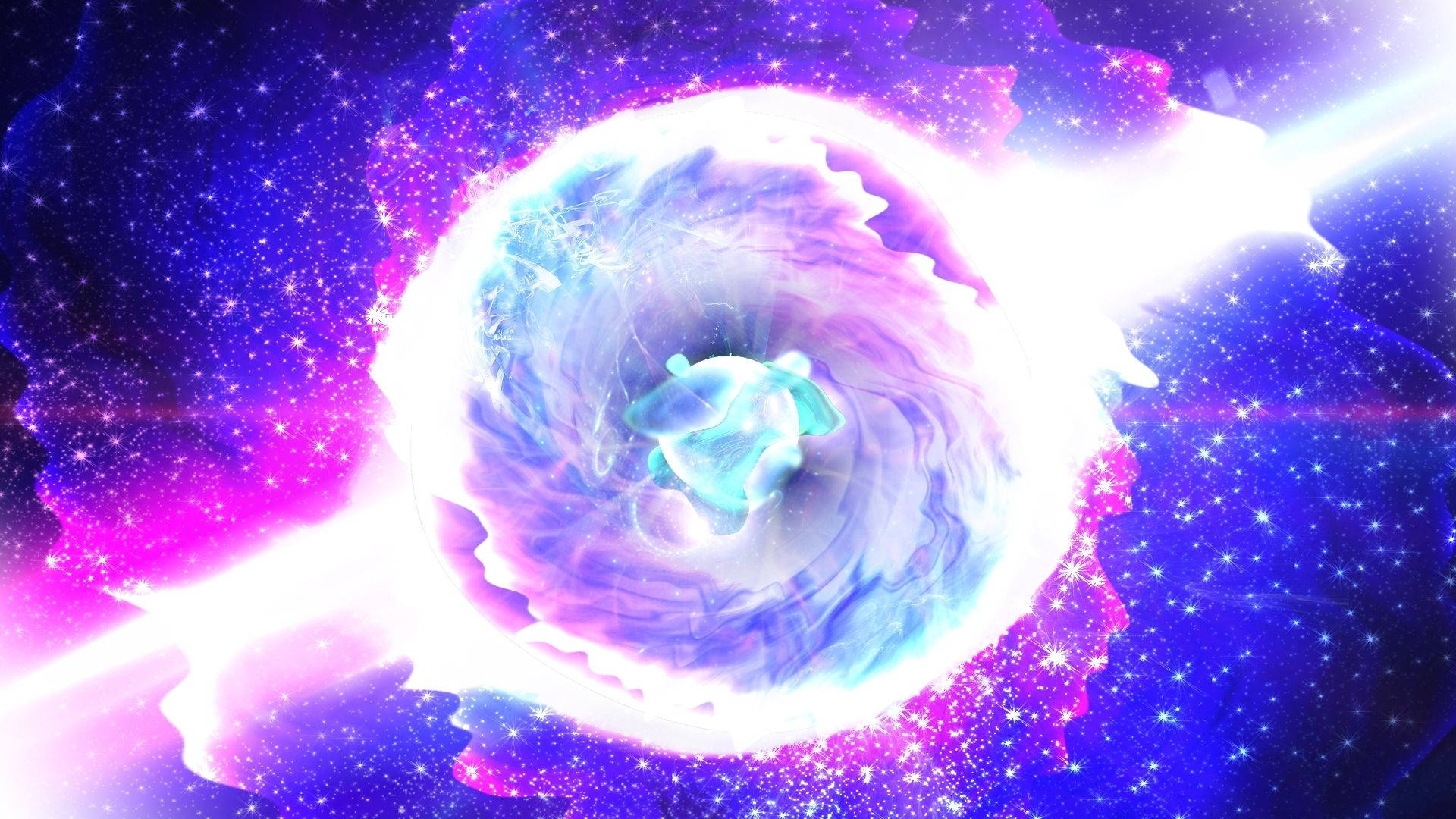 銀河 桌布 壁紙 — 一個發光的宇宙漩渦在星空背景下旋轉，帶有霓虹藍和粉紅色。
